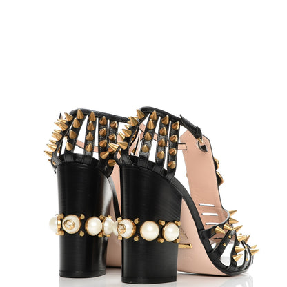 Gucci Kid Leather Studded Kendall Sandals 40.5 Black Gold 4 of 7