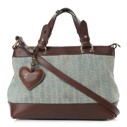 Gucci Denim Monogram Valentine Top Handle Bag 1 of 22
