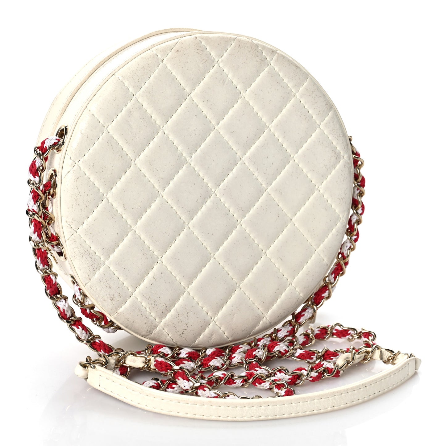 Lambskin Coco Lifesaver Round Bag Red White