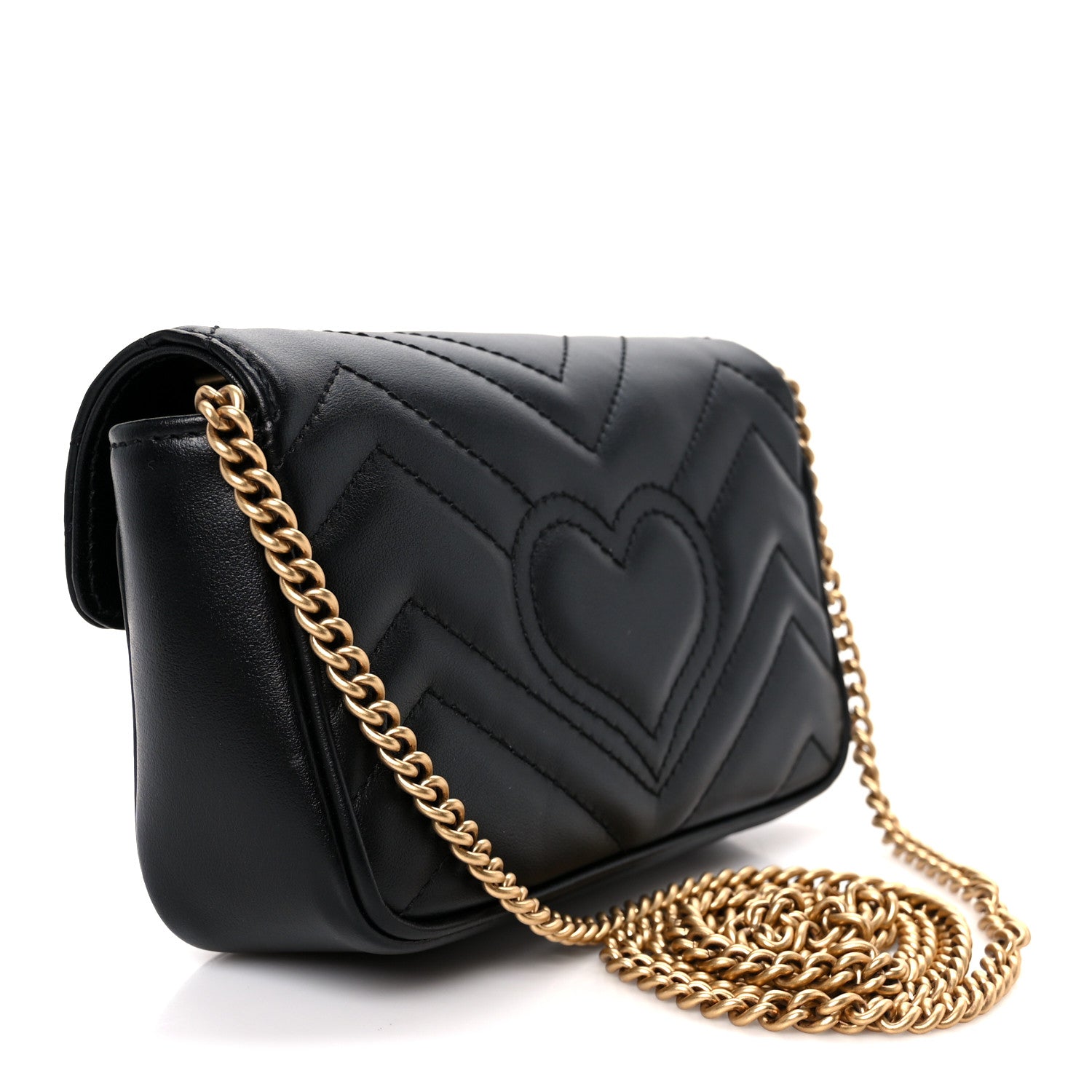 Gucci Calfskin Matelasse Super Mini GG Marmont Shoulder Bag Black 3 of 10