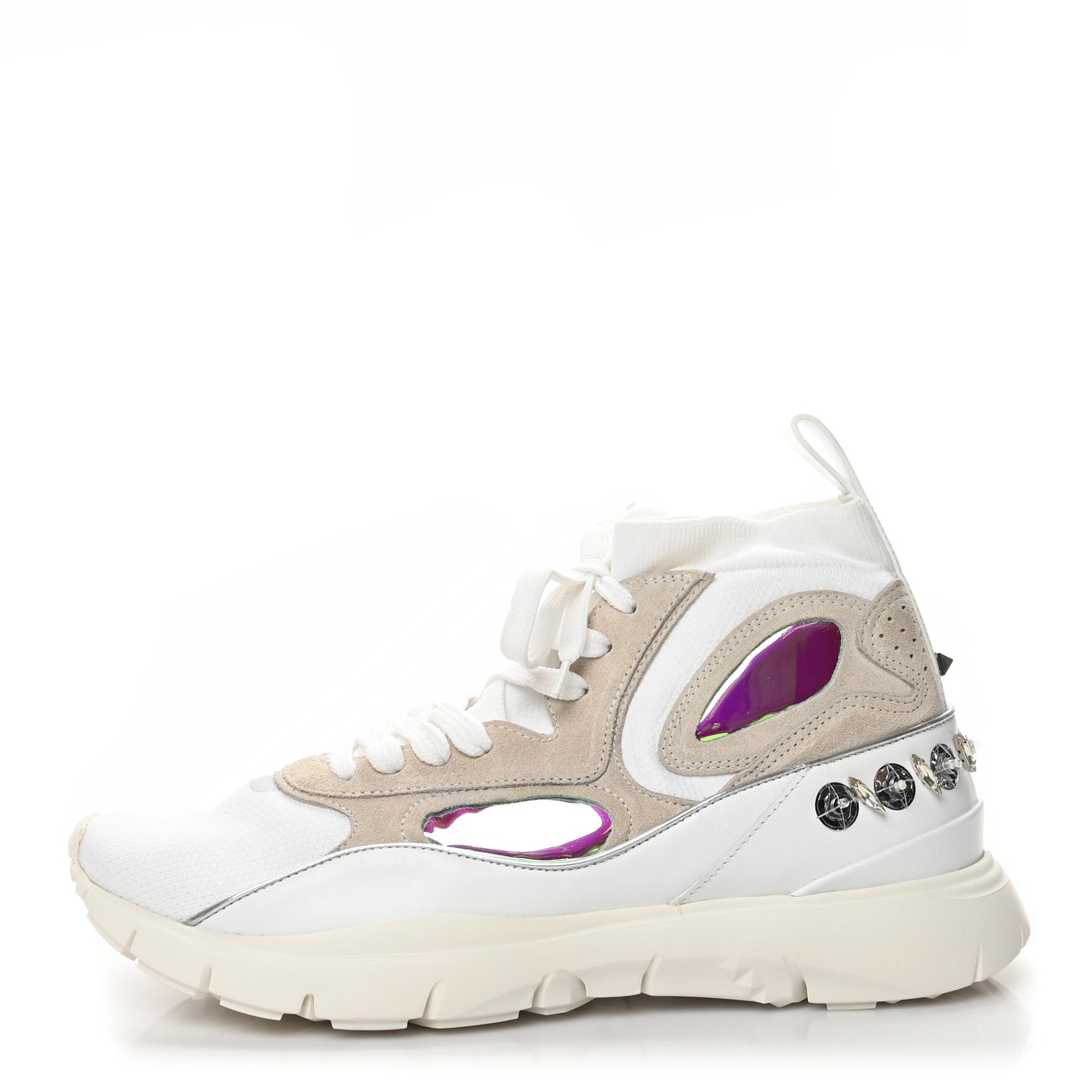 Valentino Garavani Mix Media Crystal Womens High Top Chunky Sneakers 41 White 1 of 10