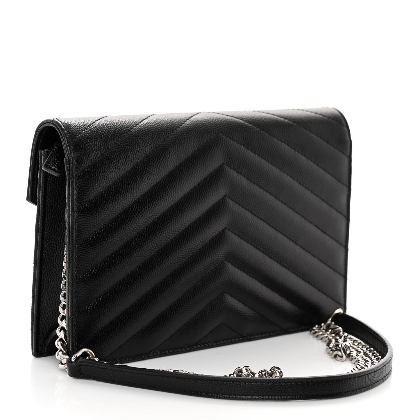 Grain De Poudre Matelasse Chevron Monogram Envelope Chain Wallet Black