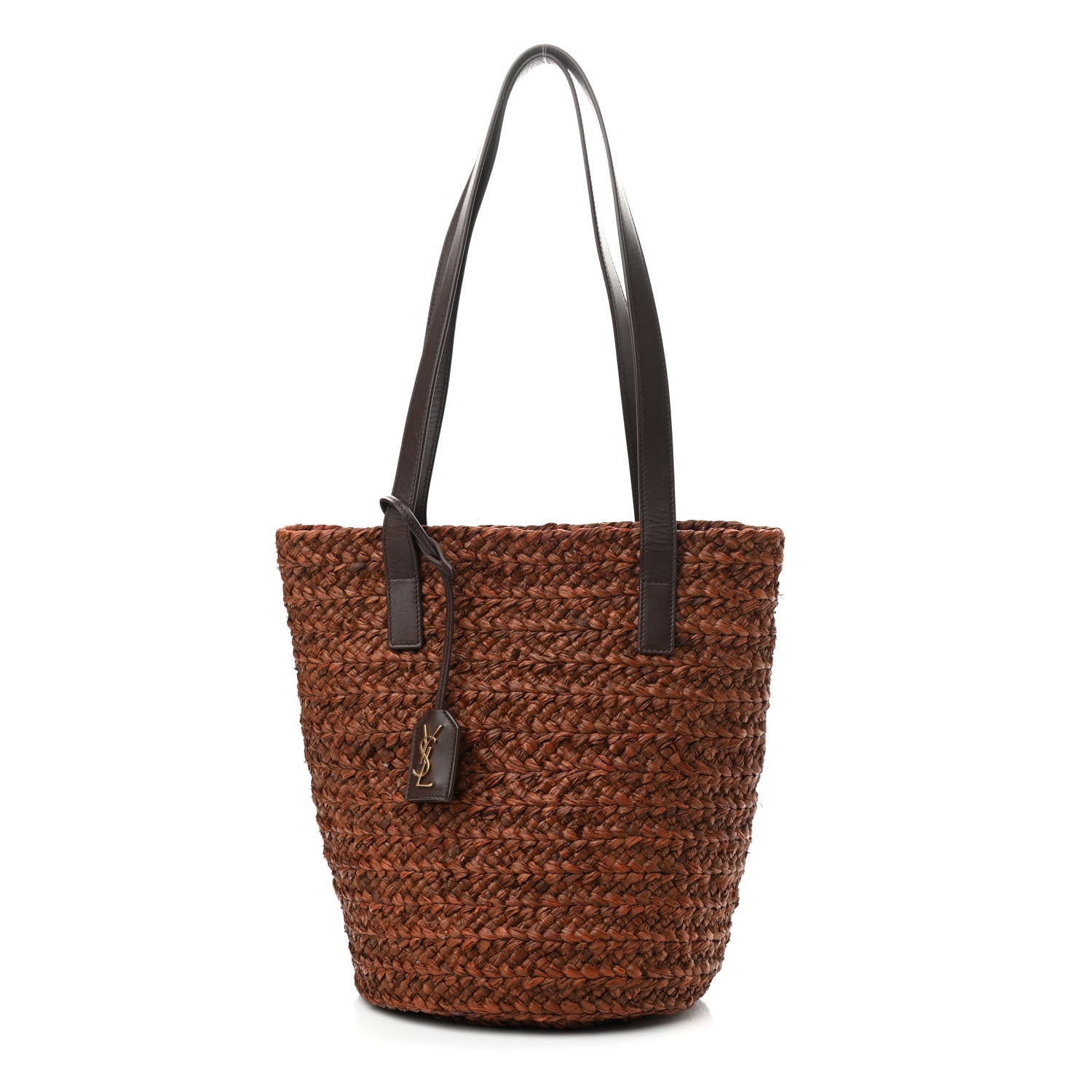 Saint Laurent Raffia Calfskin Small Panier Tote Dark Chocolate 1 of 10