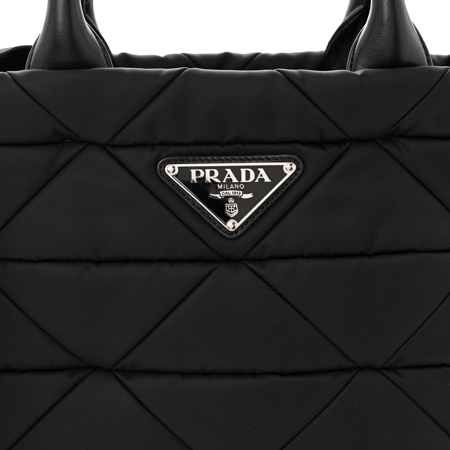 Re-Nylon Nappa Triangle Quilted Padded Small Double Handled Zip Tote Black