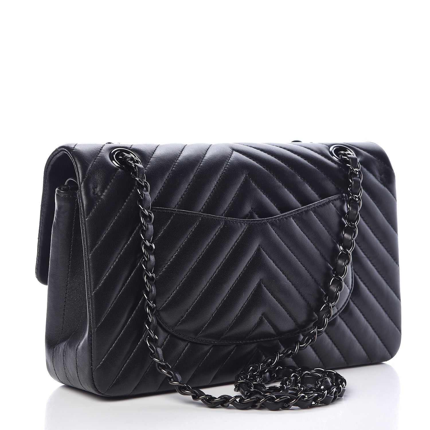 Chanel Lambskin Chevron Quilted Medium Double Flap So Black 3 of 13