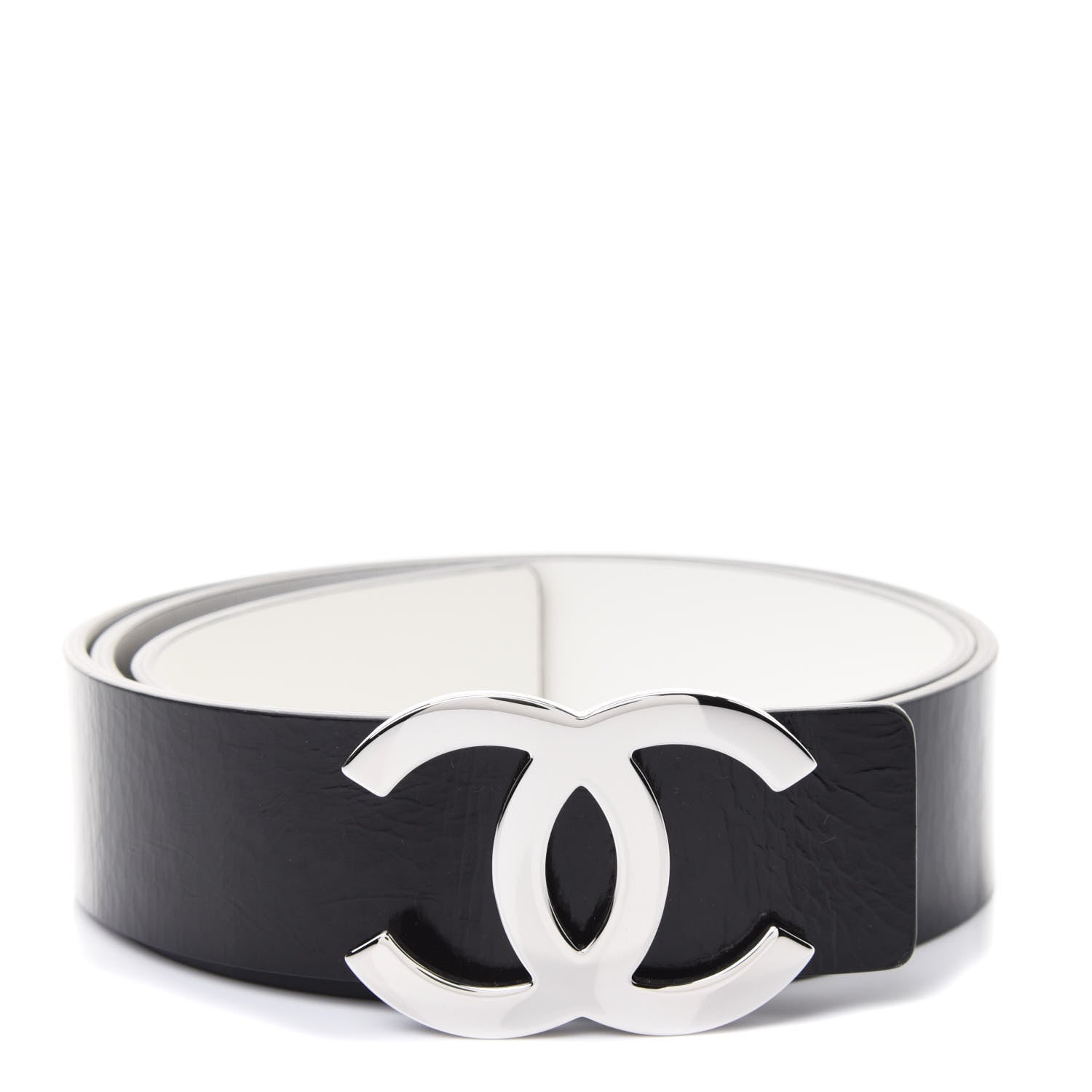 Chanel Patent Calfskin CC Reversible Belt 90 Black White 1 of 4