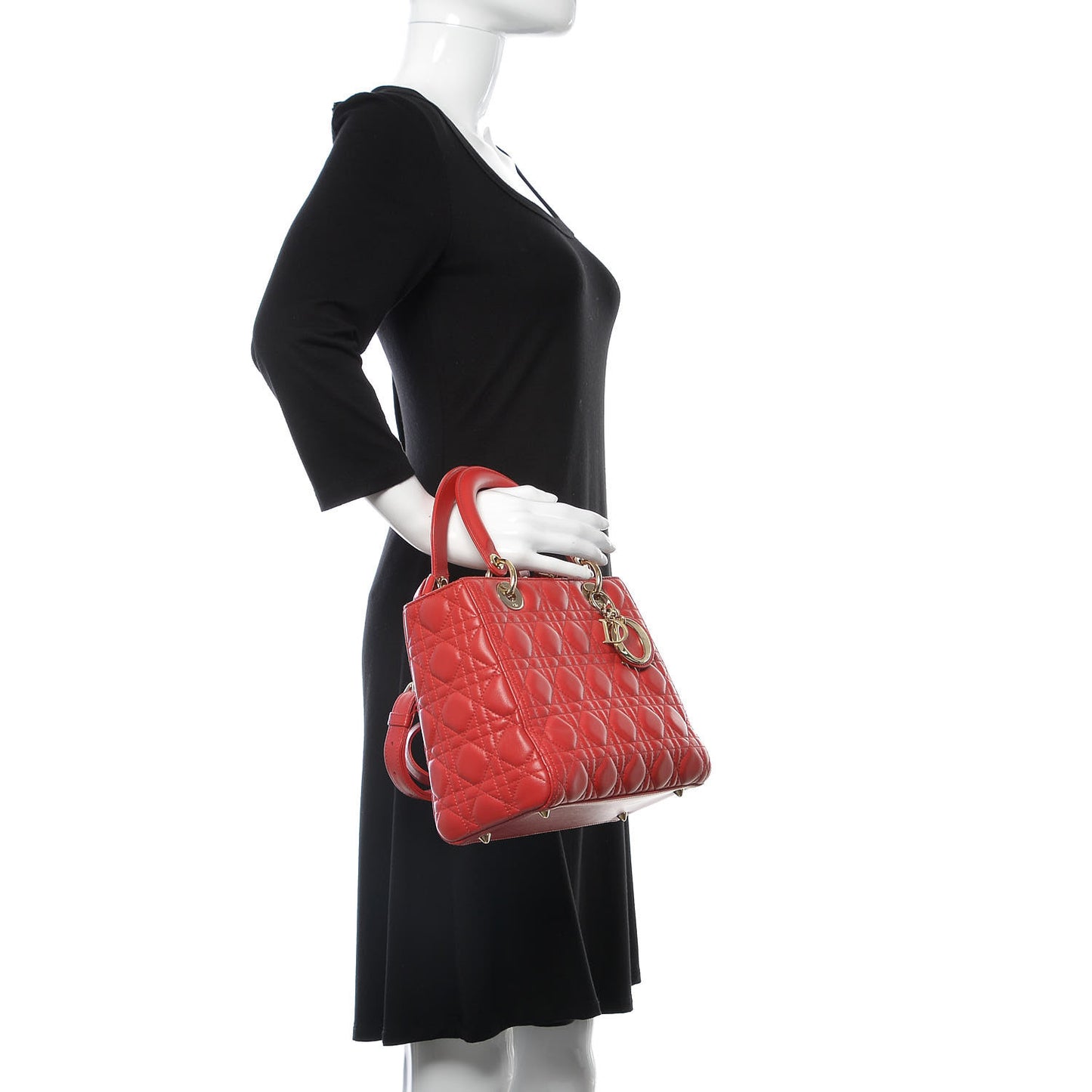 Lambskin Cannage Medium Lady Dior Red