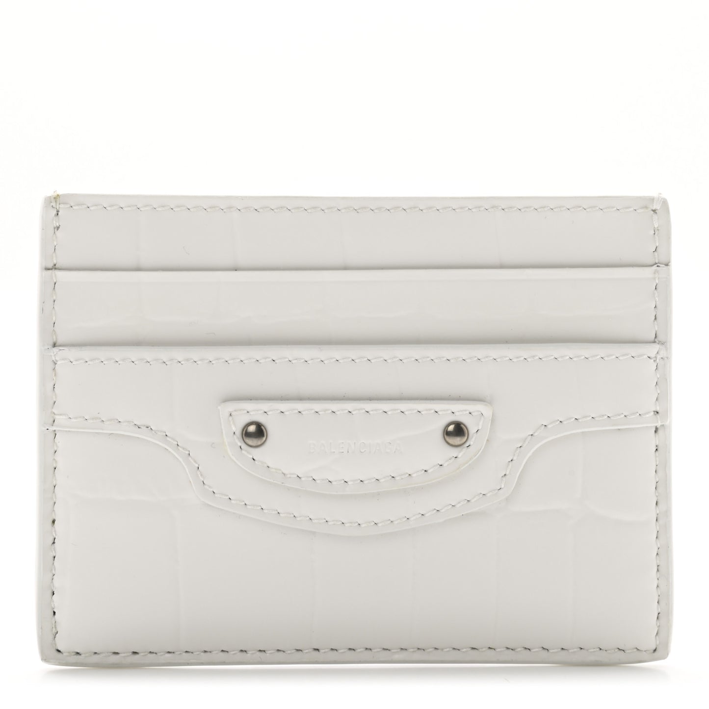 Semi Shiny Calfskin Crocodile Embossed Neo Classic Card Holder White