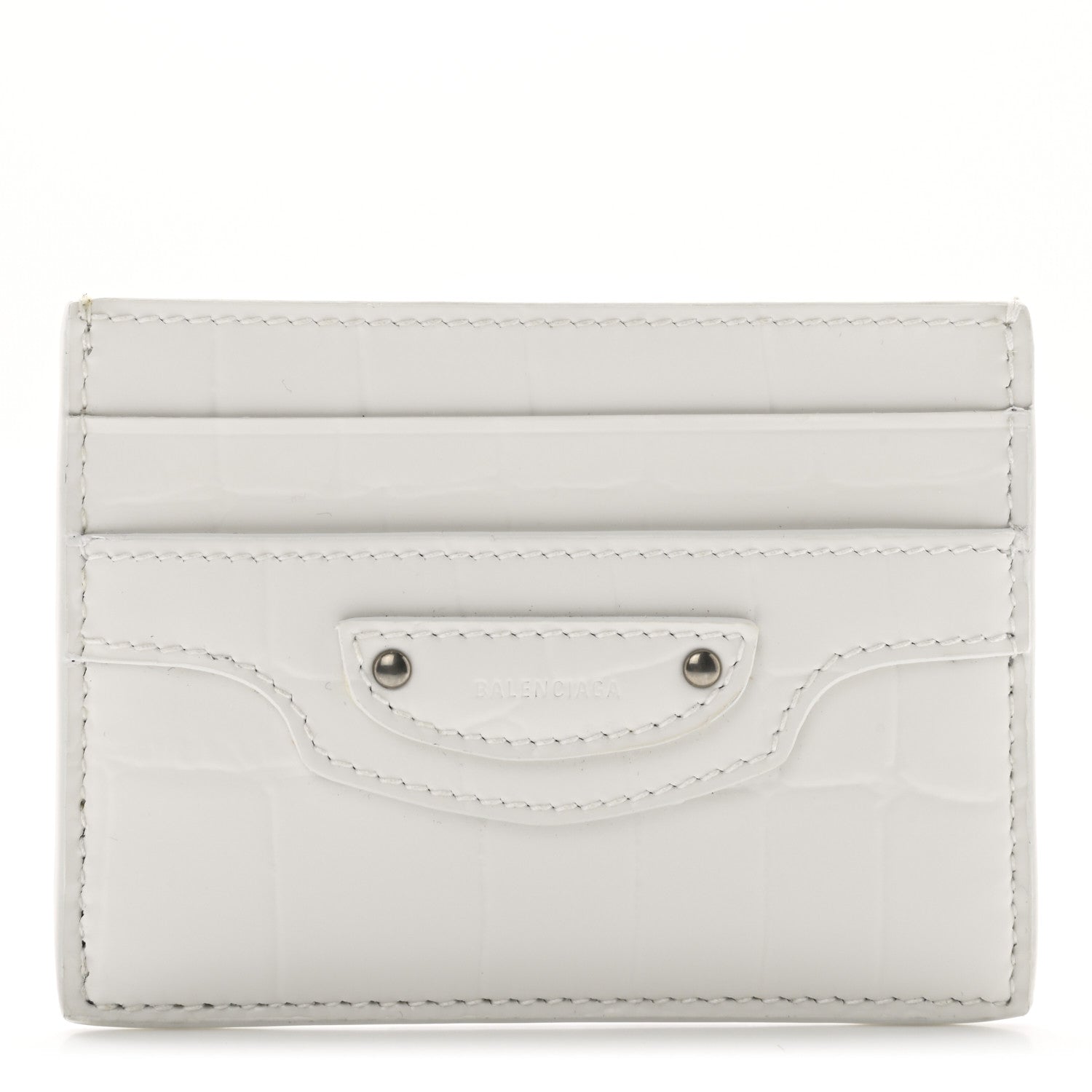 Balenciaga Semi Shiny Calfskin Crocodile Embossed Neo Classic Card Holder White 1 of 8