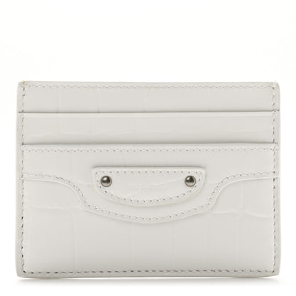 Balenciaga Semi Shiny Calfskin Crocodile Embossed Neo Classic Card Holder White 1 of 8