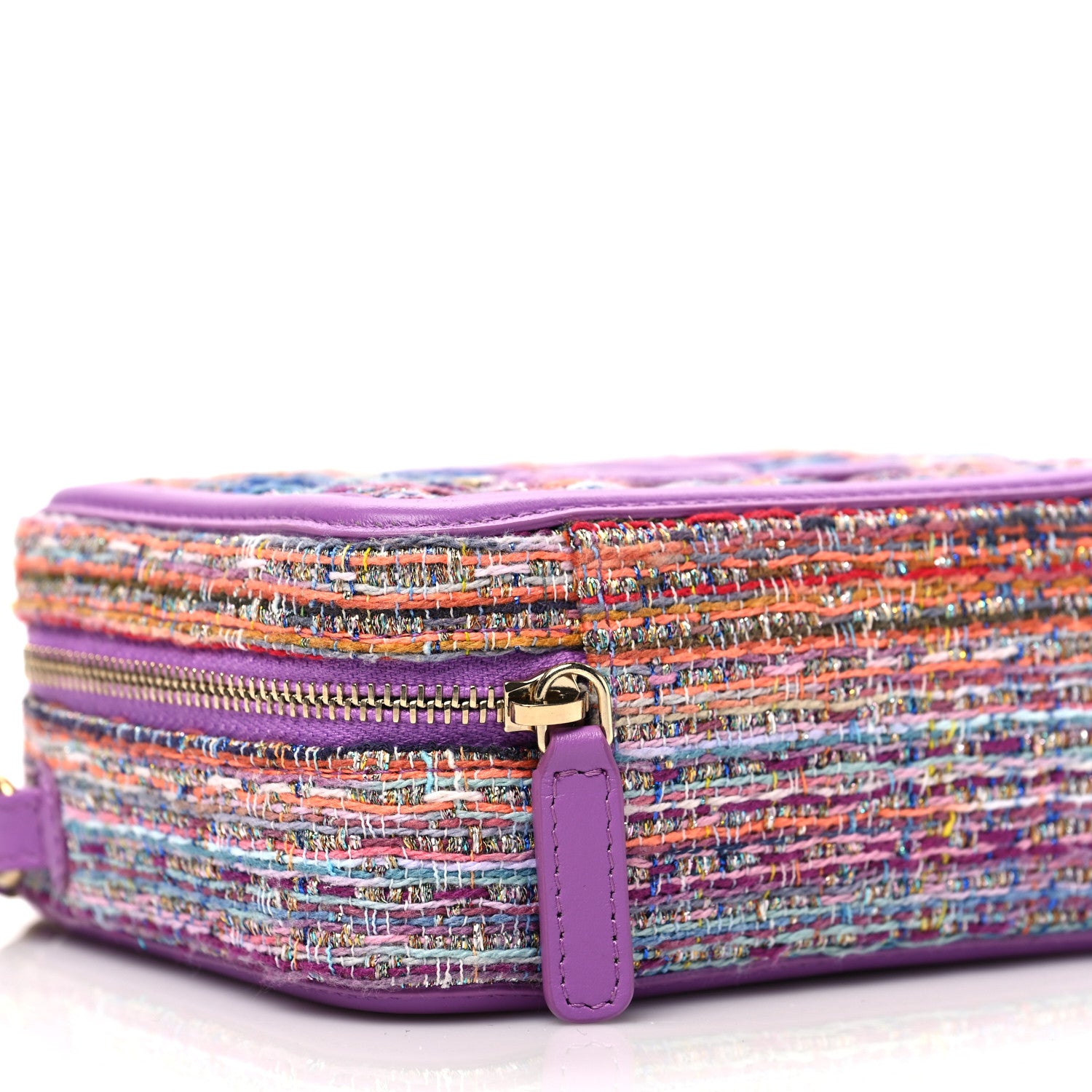 Chanel Tweed Lambskin CC Filigree Vanity Clutch With Chain Purple Multicolor 8 of 9