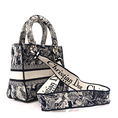 Christian Dior Canvas Toile De Jouy Reverse Embroidered Medium Lady D-Lite Navy 3 of 9