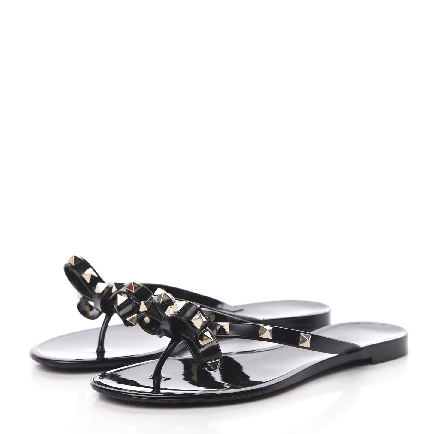 PVC Jelly Rockstud Bow Thong Sandals 37 Black