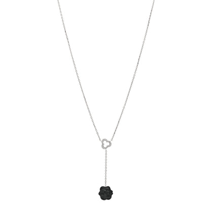 Chanel 18K White Gold Diamond Black Onyx Camelia Sculpte Drop Pendant Necklace 1 of 5