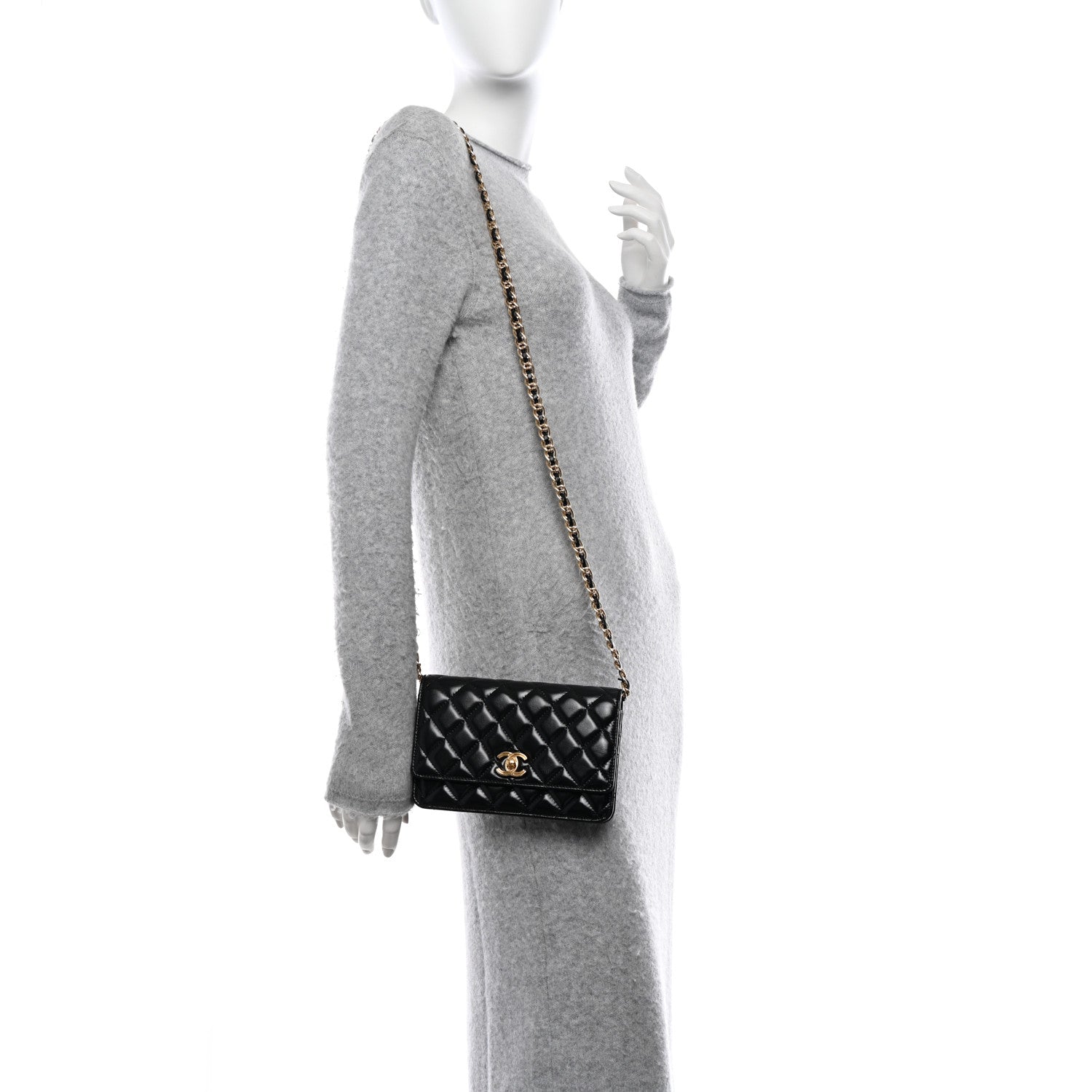 Chanel Shiny Lambskin Quilted Golden Links Wallet On Chain WOC Black 2 of 12