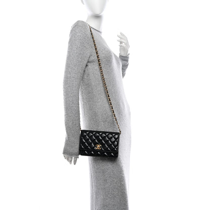 Chanel Shiny Lambskin Quilted Golden Links Wallet On Chain WOC Black 2 of 12