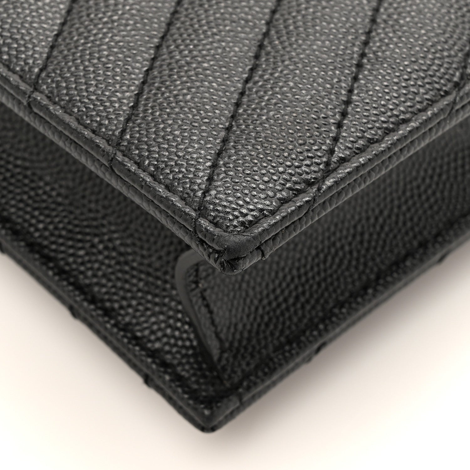 Saint Laurent Grain De Poudre Matelasse Chevron Monogram Envelope Chain Wallet Black 14 of 16
