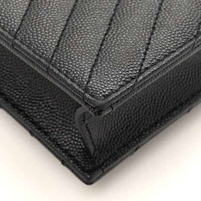 Saint Laurent Grain De Poudre Matelasse Chevron Monogram Envelope Chain Wallet Black 14 of 16
