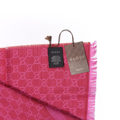 Gucci Wool Silk GG Monogram GGWeblong Fringe Scarf Shawl Red Pink 3 of 4