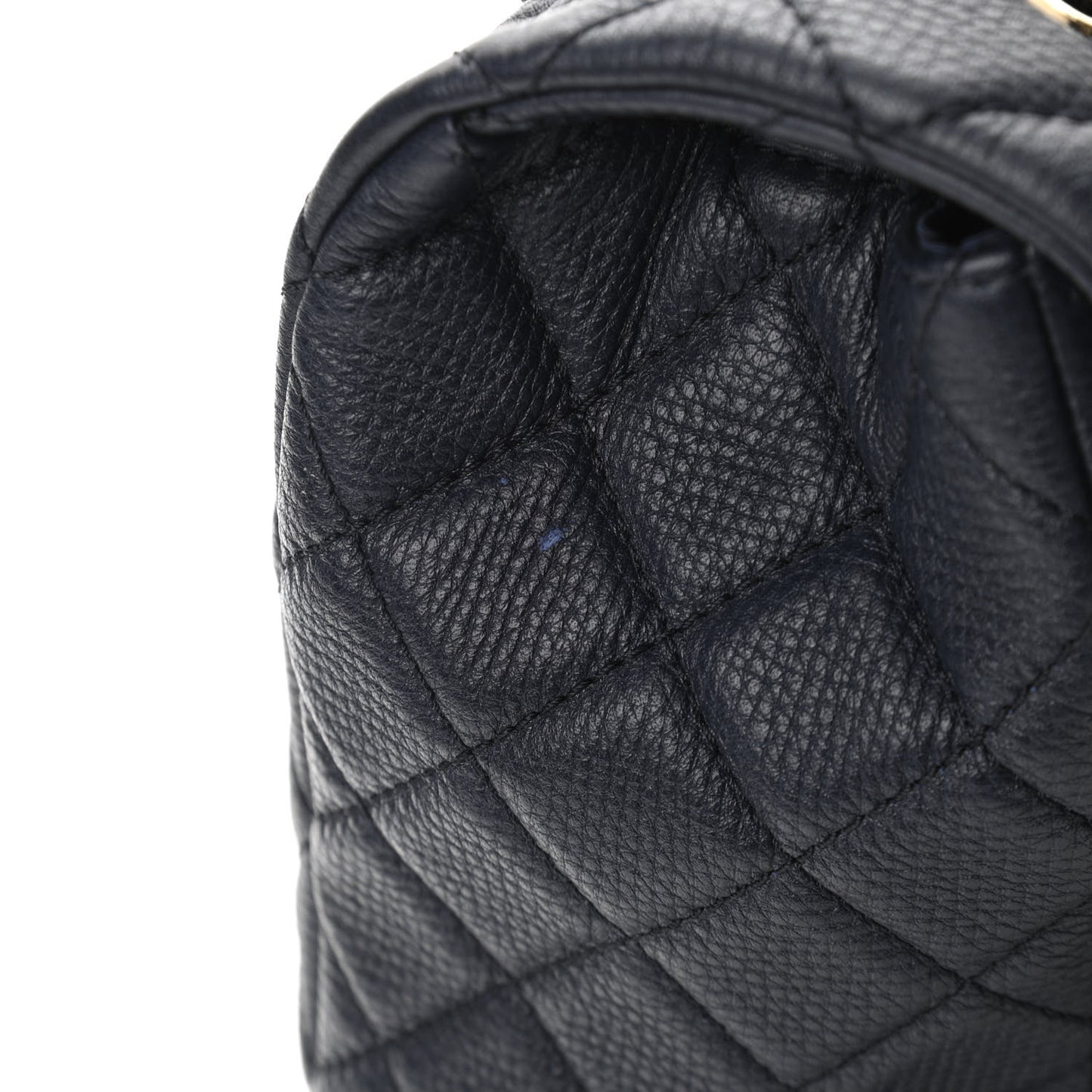 Metallized Calfskin Quilted Small XXL Travel Flap Bag Navy