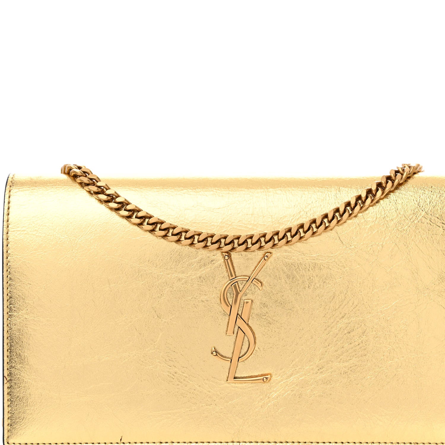 Saint Laurent Metallic Calfskin Monogram Chain Wallet Gold 8 of 12