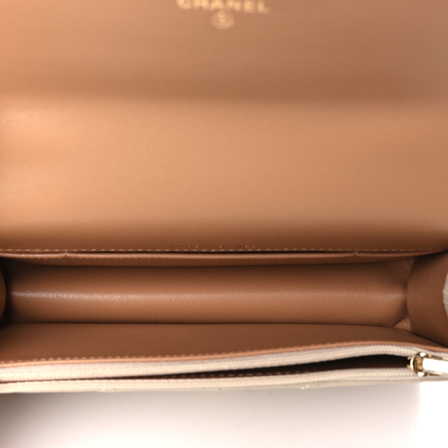 Lambskin Quilted Flap Phone Holder With Chain Beige Brown