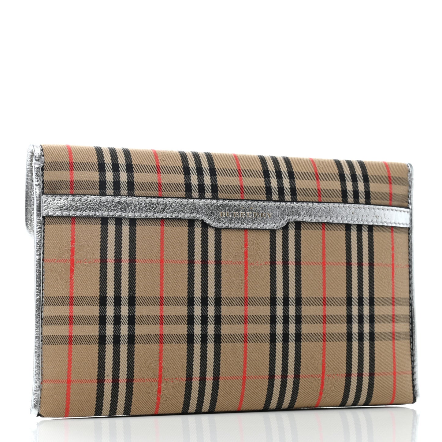 Canvas Smooth Calfskin 1983 Knight Check Medium Envelope Pouch Silver