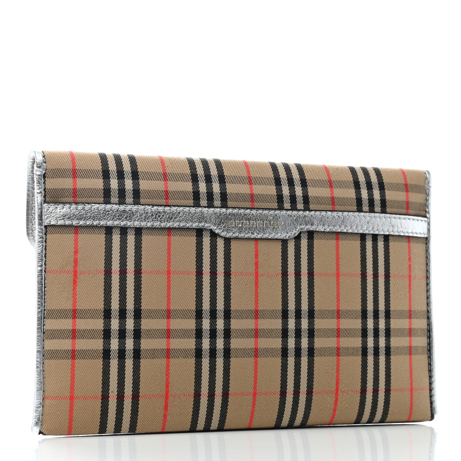 Burberry Canvas Smooth Calfskin 1983 Knight Check Medium Envelope Pouch Silver 3 of 7