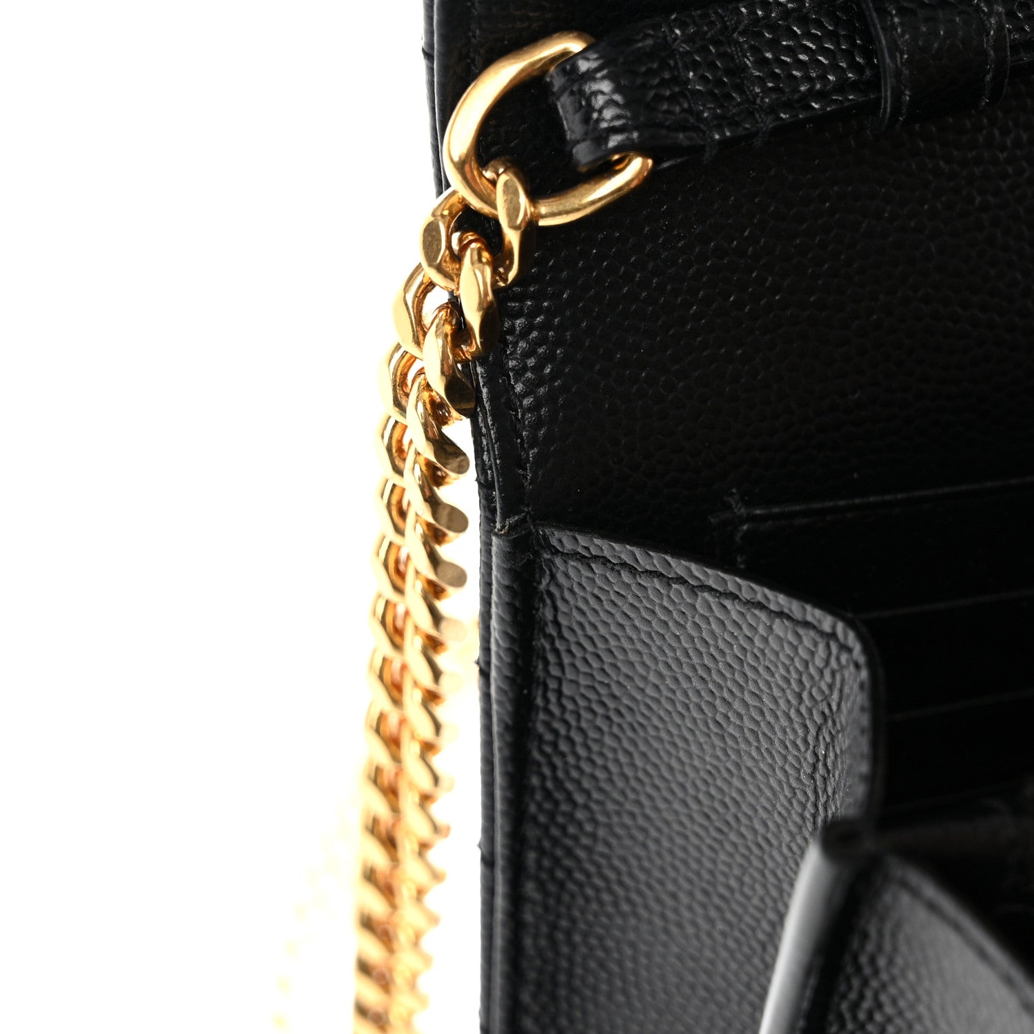 Saint Laurent Grain De Poudre Matelasse Chevron Monogram Chain Wallet Black 12 of 12