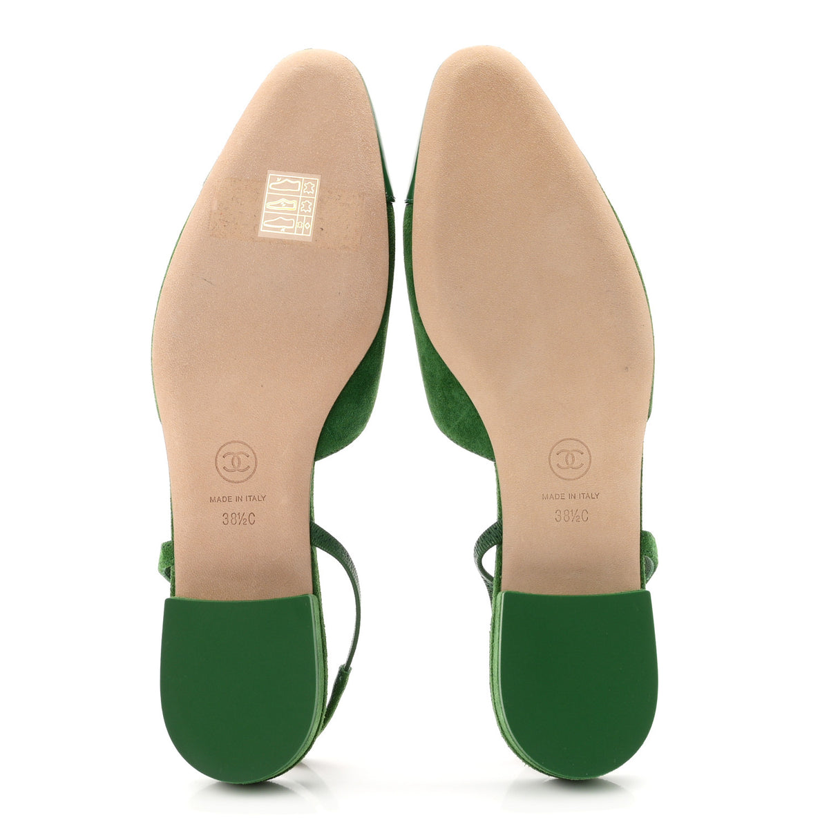 Suede Patent Calfskin CC Cap Toe Slingback Flats 38.5 Green