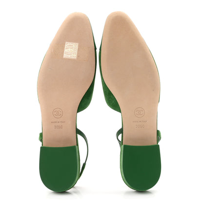 Chanel Suede Patent Calfskin CC Cap Toe Slingback Flats 38.5 Green 6 of 10