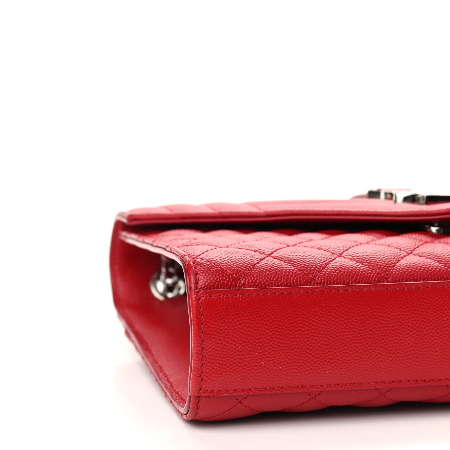 Saint Laurent Grain De Poudre Textured Mixed Matelasse Triquilt Medium Monogram Satchel New Red 7 of 8