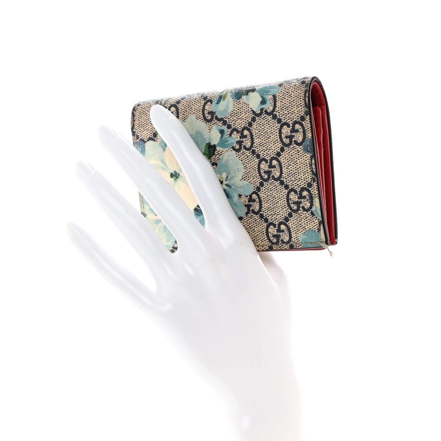 Gucci GG Supreme Monogram Blooms Card Case Wallet Beige Blue Navy Hibiscus Red 2 of 10