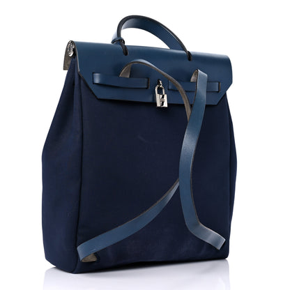Hermes Toile Vache Calfskin Herbag 30 PM Backpack Navy Bleu 4 of 15