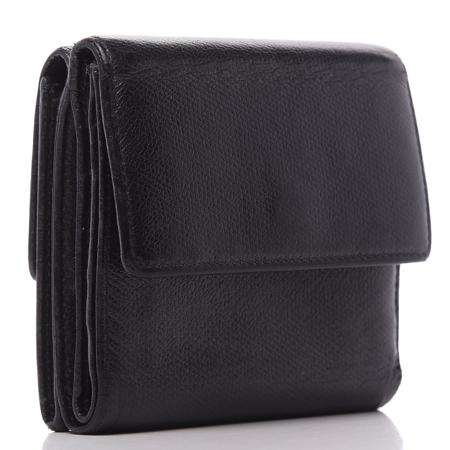 Grained Calfskin CC Button Flap Wallet Black