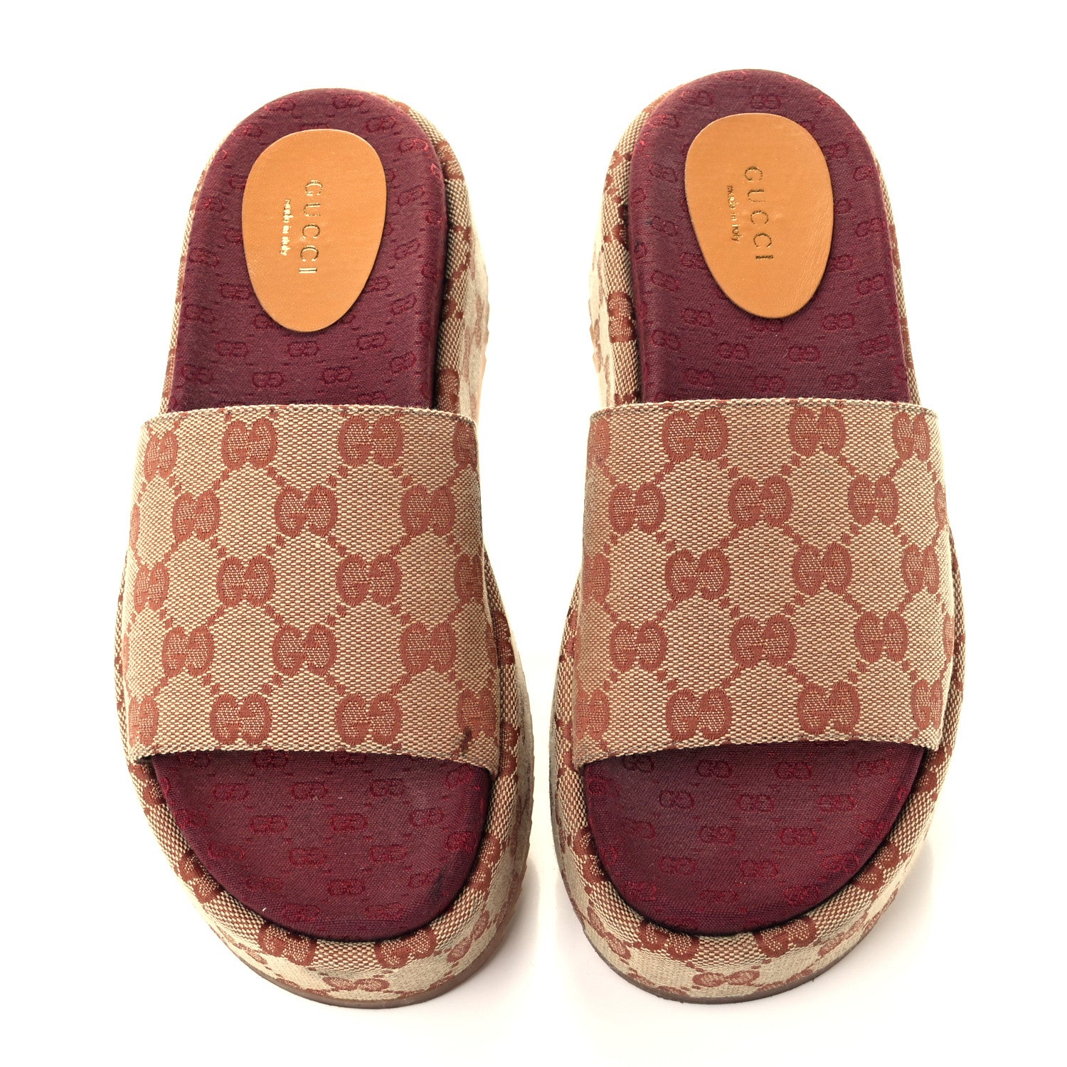 Gucci Canvas GG Monogram Angelina Platform Slide Sandals 37 Beige Ruggine 5 of 12