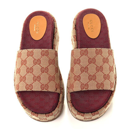 Gucci Canvas GG Monogram Angelina Platform Slide Sandals 37 Beige Ruggine 5 of 12