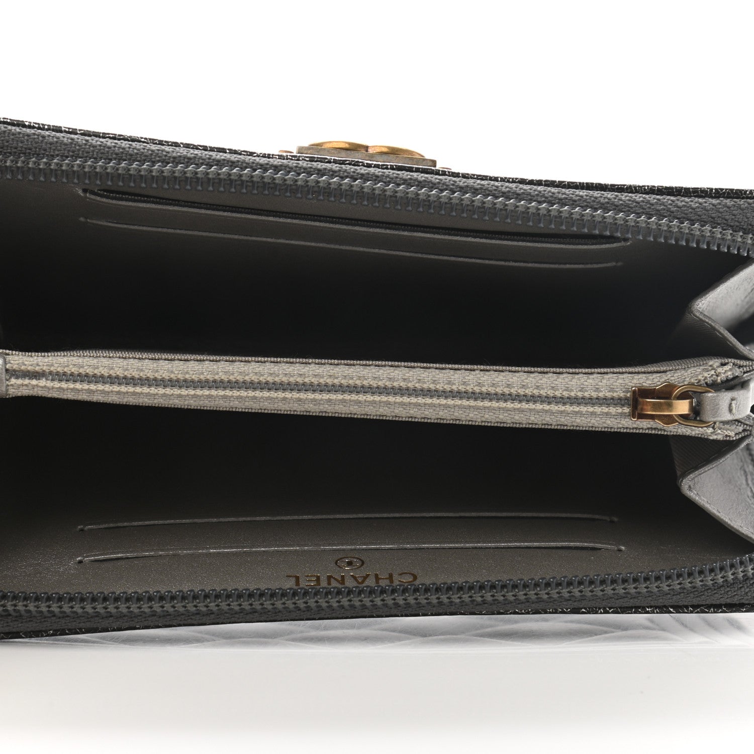 Chanel Cracked Metallic Calfskin Quilted Medium Boy Zip Around Wallet Dark Silver 9 of 18