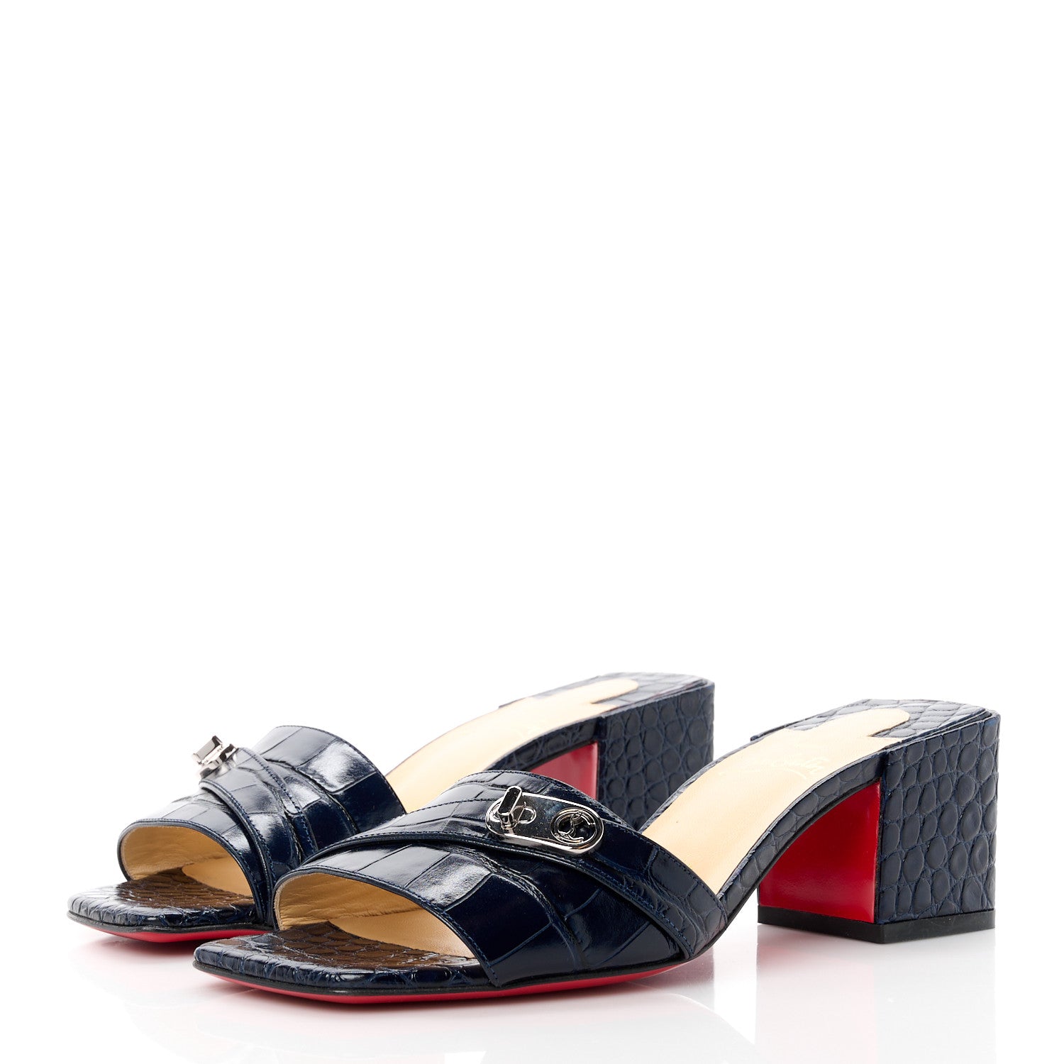 Christian Louboutin Calfskin Crocodile Embossed Lock Art 55 Ali Mule Sandals 36 Obscur 3 of 8