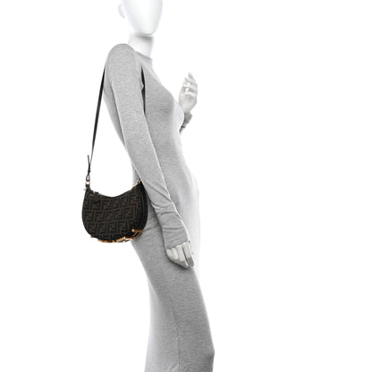 Fendi Fabric Jacquard Vitello Grace FF 1974 Mini Fendigraphy Hobo Bag Tobacco Moro Ebano 2 of 12