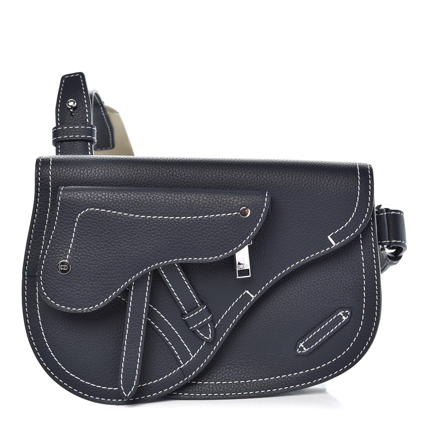 Christian Dior X KAWS Grained Calfskin Saddle Pouch Navy Blue 1 of 8