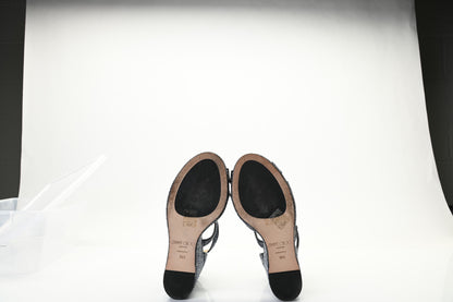 Jimmy Choo Tweed Alanah 105 Wedge Sandals 39.5 Blue 10 of 18