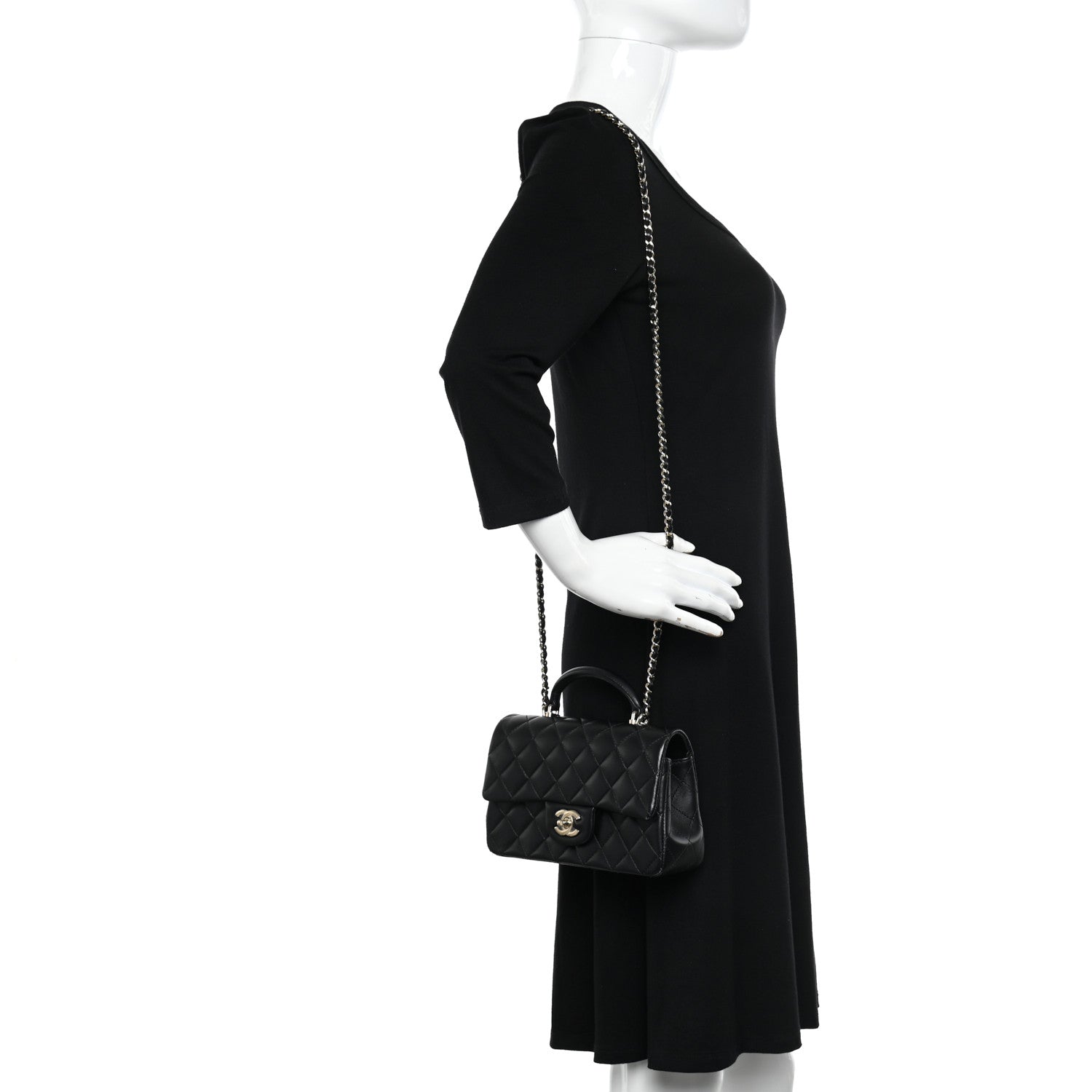 Chanel Lambskin Quilted Mini Top Handle Rectangular Flap Black 3 of 12