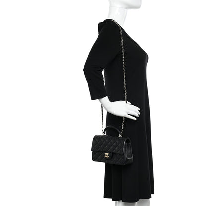 Chanel Lambskin Quilted Mini Top Handle Rectangular Flap Black 3 of 12