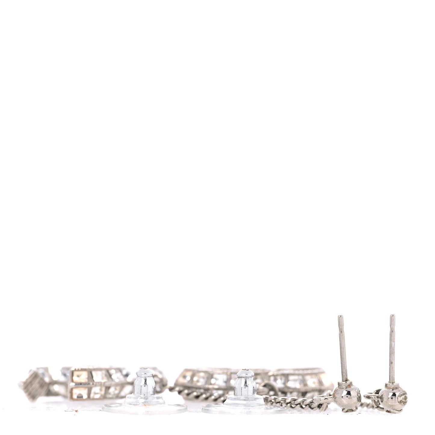 Baguette Crystal CC Drop Earrings Silver