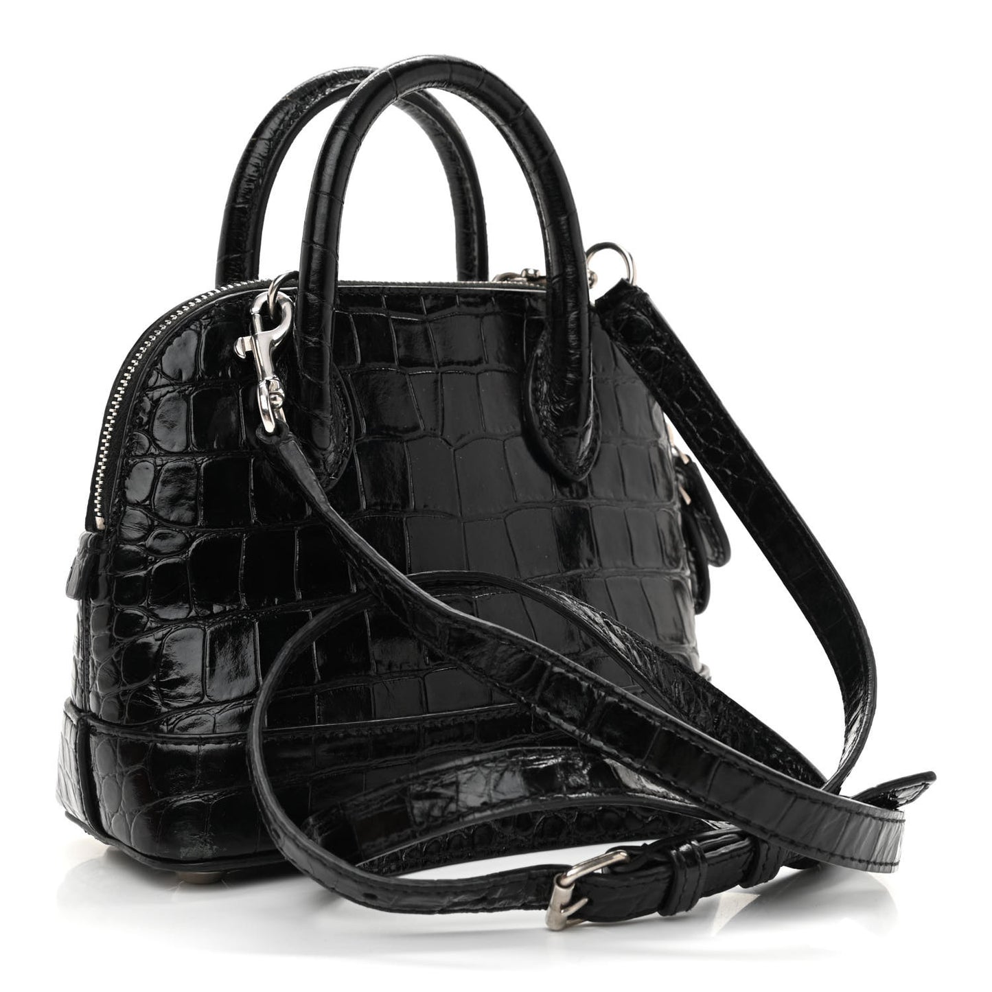 Calfskin Logo Crocodile Embossed XXS Ville Top Handle Bag Black White