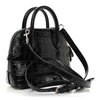 Balenciaga Calfskin Logo Crocodile Embossed XXS Ville Top Handle Bag Black White 3 of 11