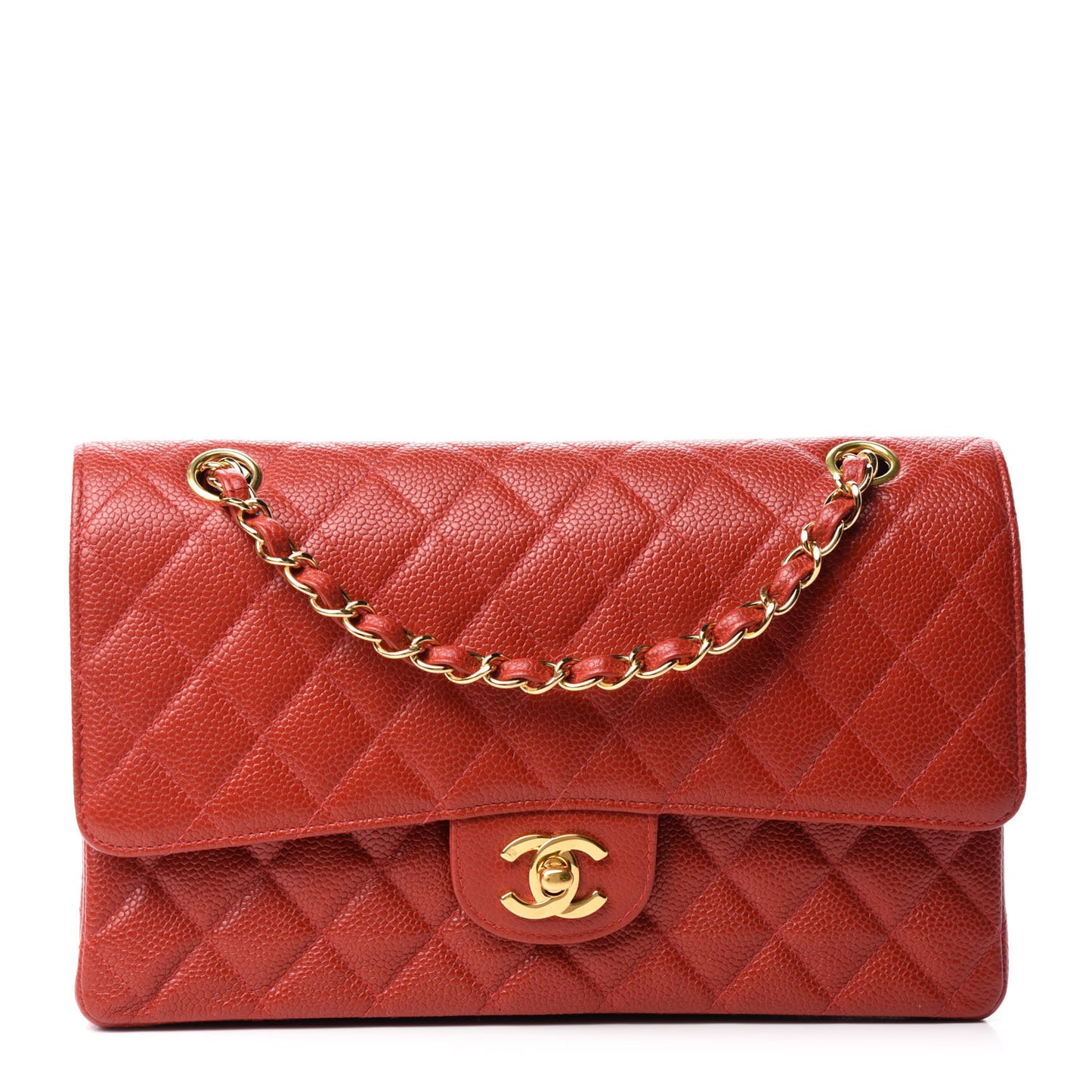 Caviar Quilted Medium Double Flap Red