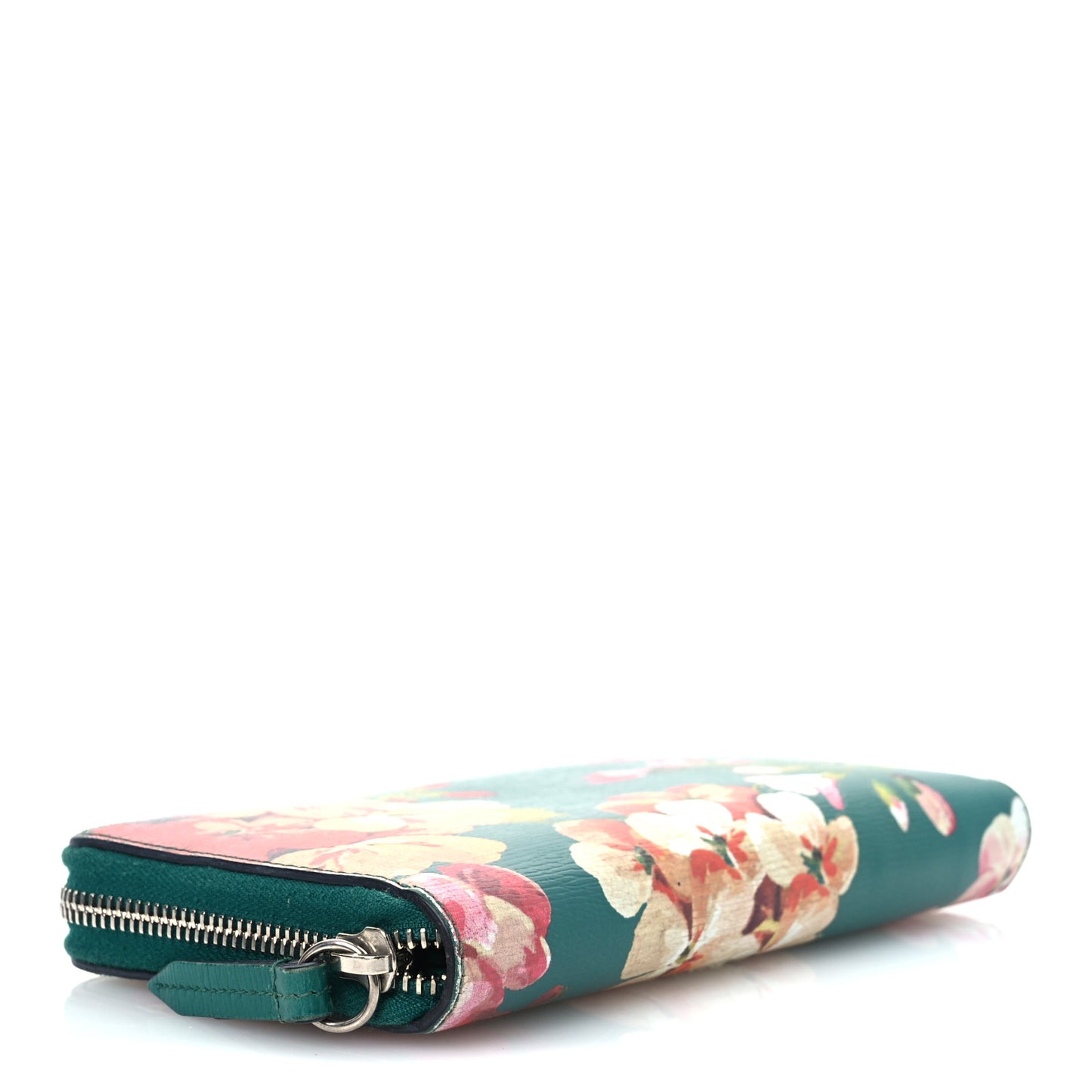Calfskin Blooms Print Zip Around Wallet Bright Emerald Multicolor