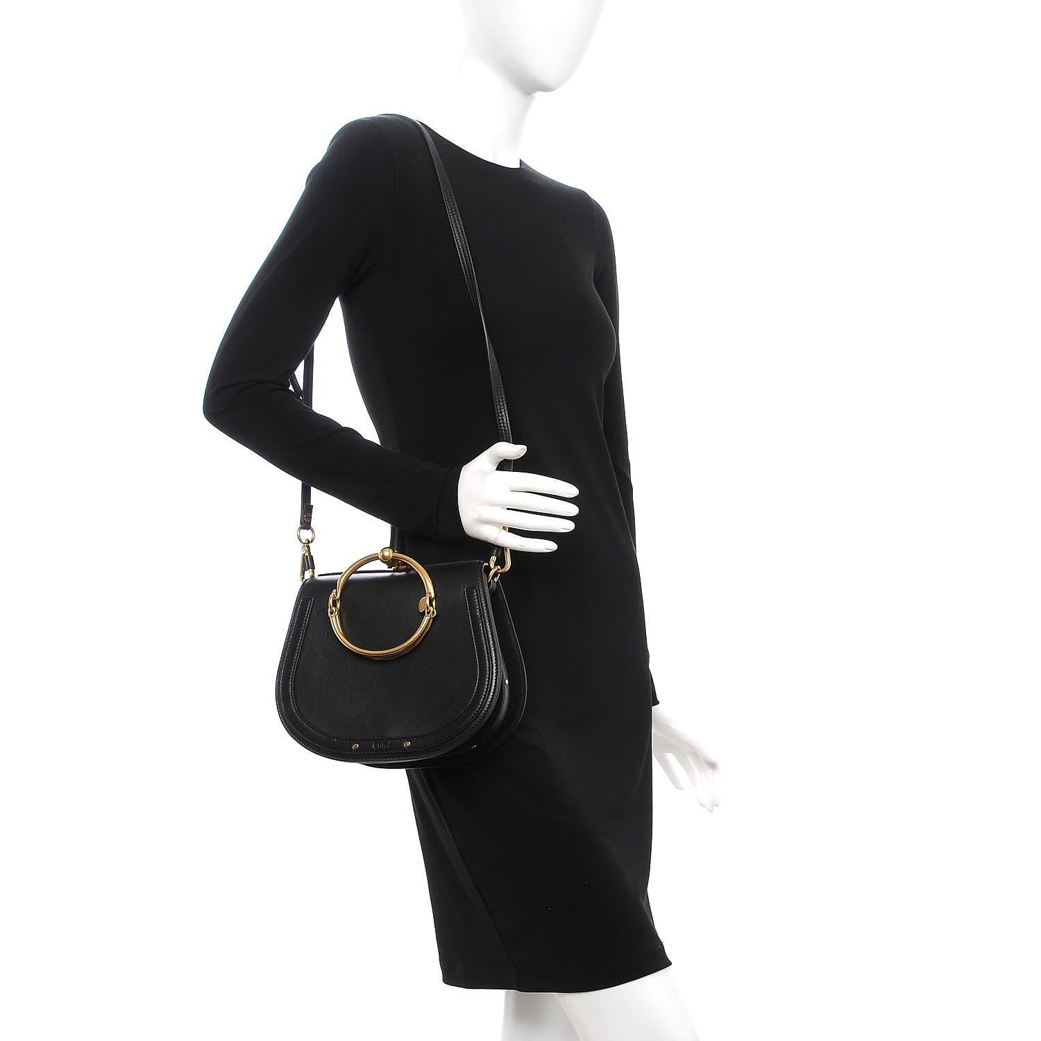 Chloe Calfskin Suede Medium Nile Bracelet Bag Black 2 of 11